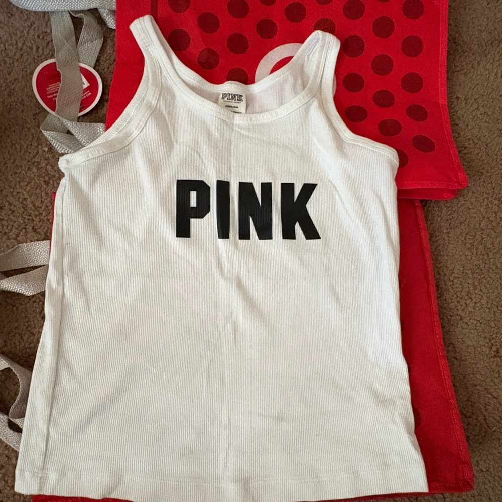 PINK Victoria's Secret White Muscle Tee with Black Logo